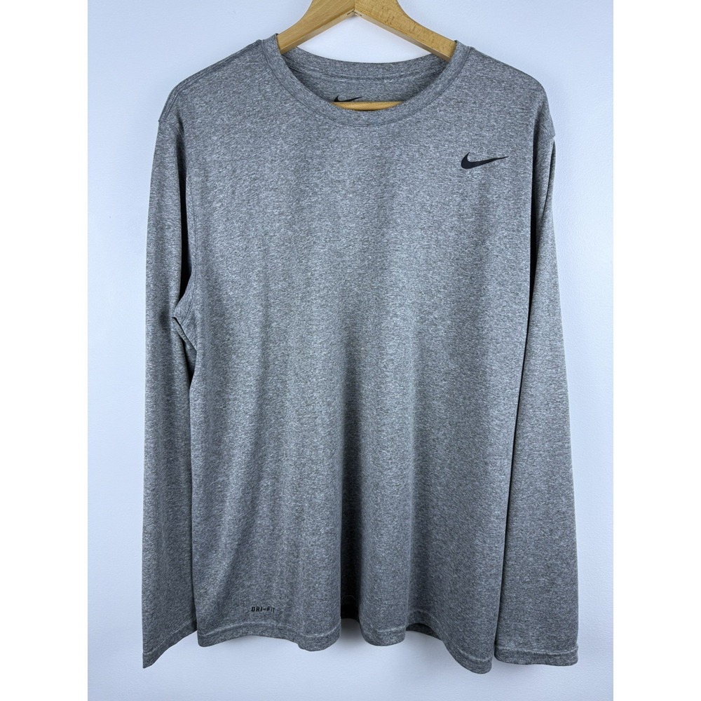 Nike Mens Dri-FIT Tee Long Sleeve Shirt Gray Heathered XL Legend Athletic cut